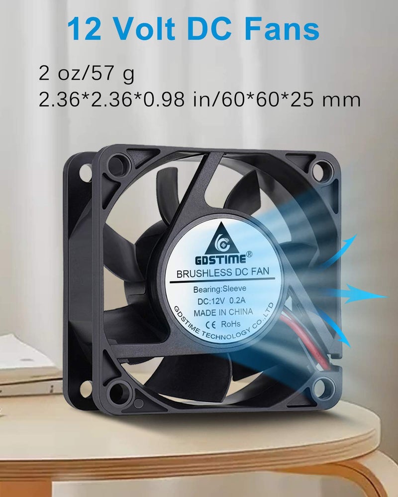 GDSTIME Dc 12V 60mm 6cm 60x60x25mm 2 Wire Brushless Cooling Fan - Image 2